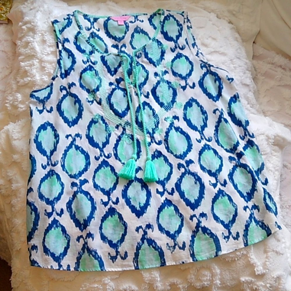 Lilly Pulitzer Embroidered Sleeveless Top with Tasseled Ties